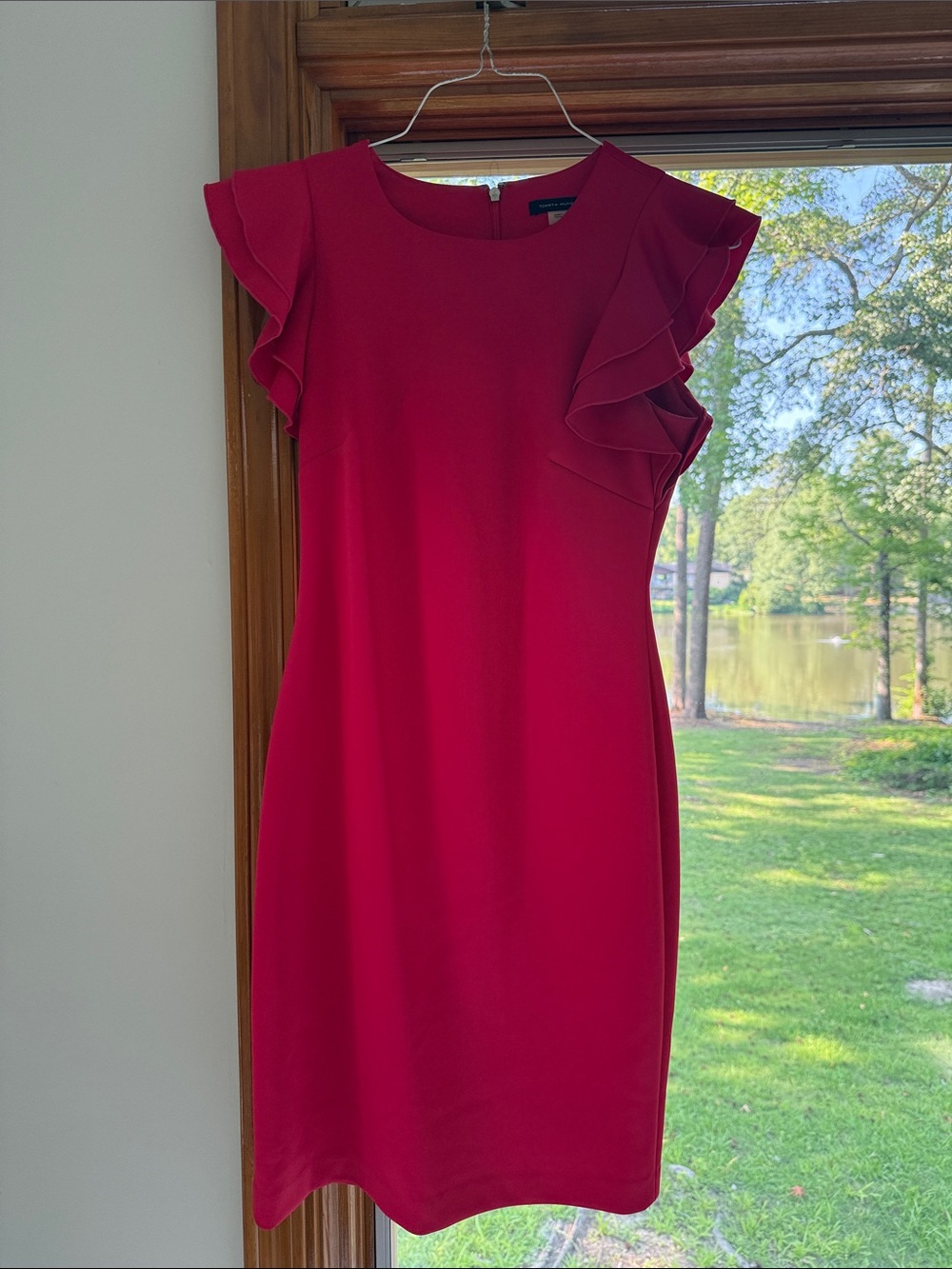 Tommy Hilfiger Cherry Red Ruffle Sleeve Sheath Dress
